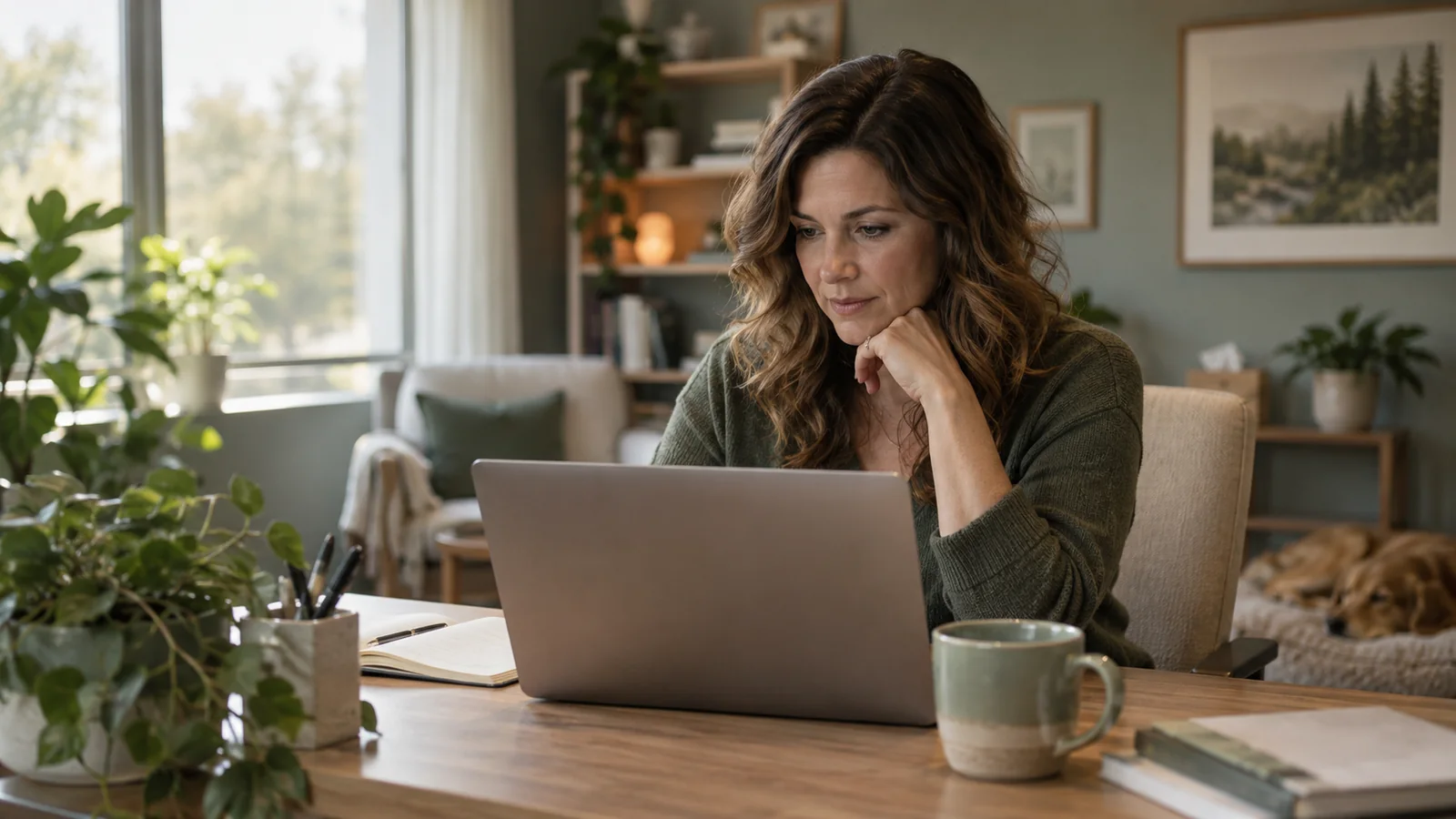 A treatment center marketing director reviewing organic and paid search performance on a laptop