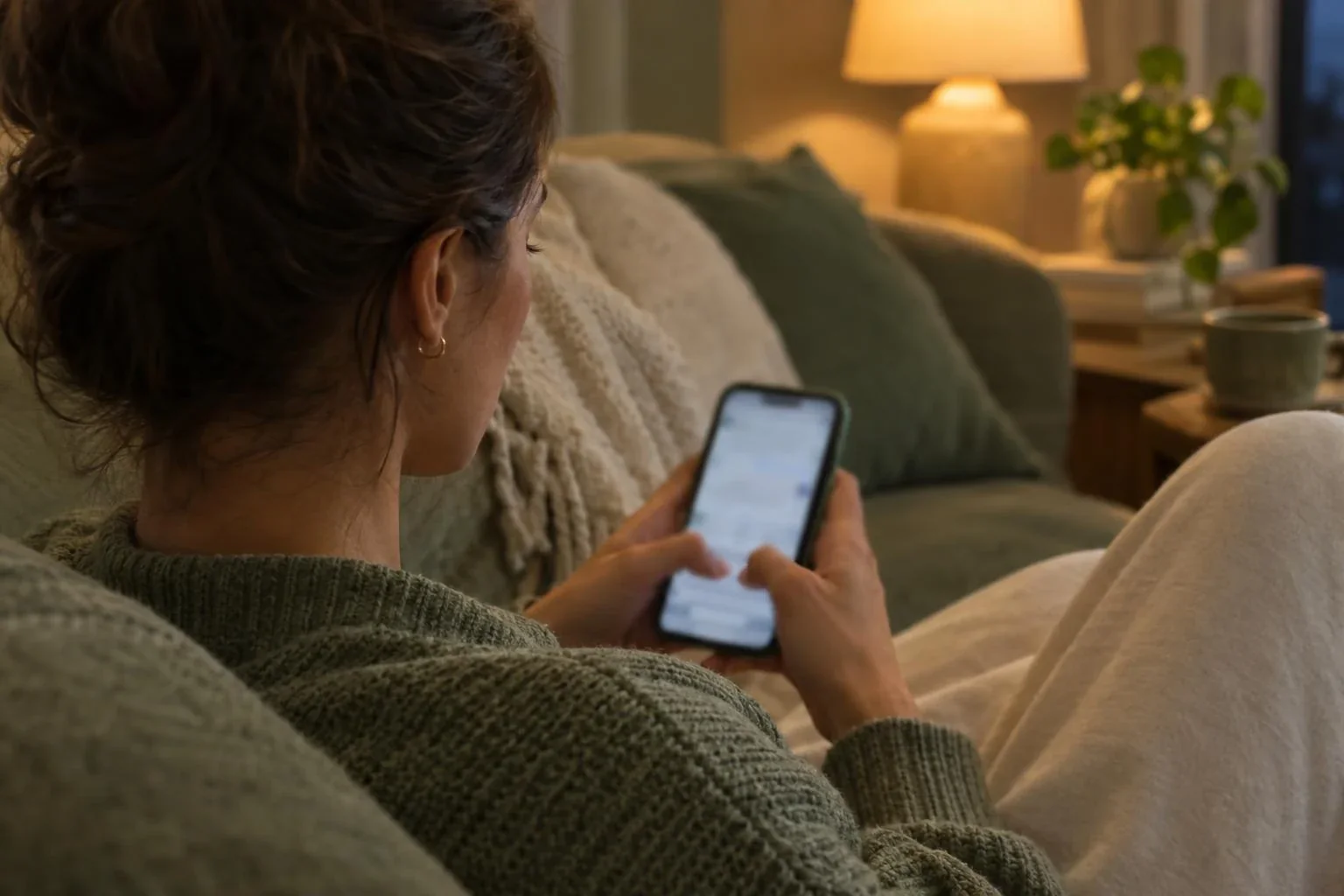 A person typing a question about finding mental health help into an AI assistant on a phone