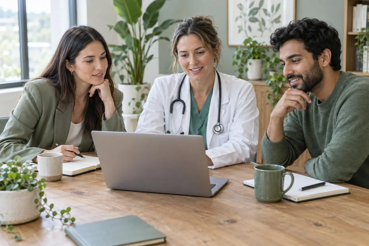 A treatment center marketing and clinical team reviewing their website content together at a table
