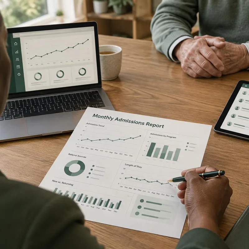 A monthly performance report reviewed with a client