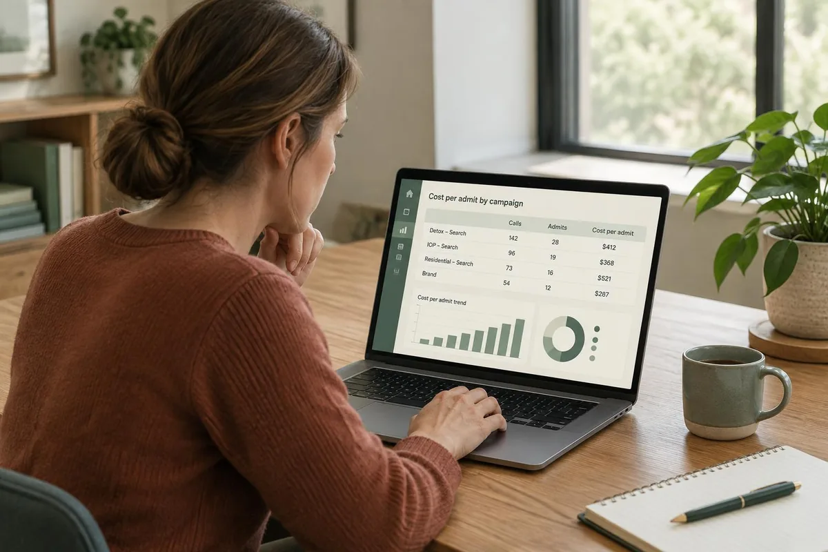 Admissions dashboard tracking paid search calls and admits