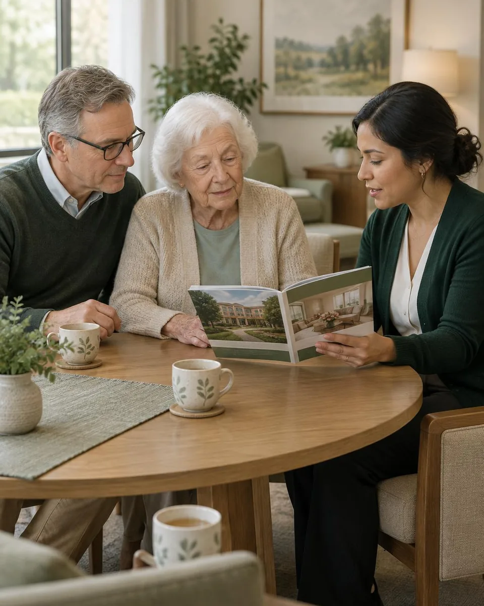 A family in a consultation about a parent’s care, the conversation a senior living marketing agency has to earn